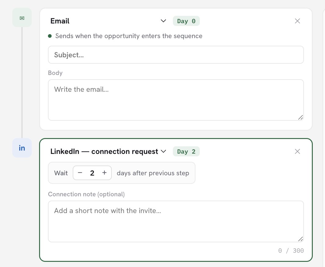 Forest sequence builder with coordinated email and LinkedIn outreach